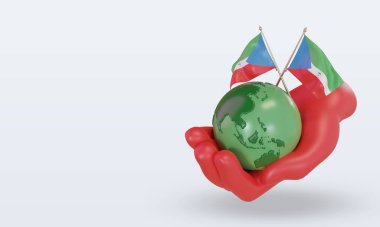 3d Dünya Çevre Günü Ekvator Ginesi bayrağı sağ görünümü görüntülüyor