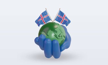 3d Dünya Çevre Günü İzlanda bayrağı ön görünüm oluşturma