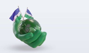 3d Dünya Çevre Günü Lesotho bayrağı sol görünümü yansıtıyor