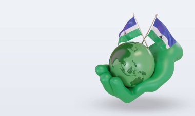 3d Dünya Ortamı Lesotho bayrağı sağ görünüm oluşturma