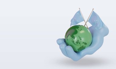3d Dünya Çevre Günü Mikronezya bayrağı sağ görünüm oluşturma