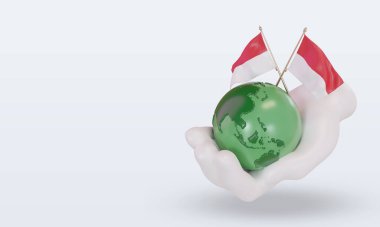 3d Dünya Çevre Günü Monako bayrağı sağ görünüm oluşturma