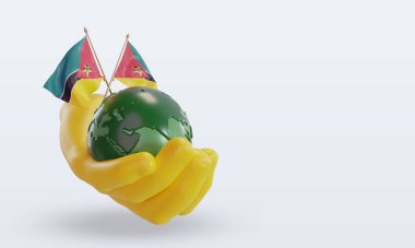 3d Dünya Ortamı Mozambik bayrağı sol görünümü yansıtıyor