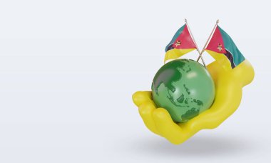 3d Dünya Ortamı Mozambik bayrağı sağ görünümü görüntülüyor