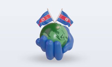 3d. Dünya Çevre Günü Kuzey Kore bayrağı cephe görüntüsü veriyor