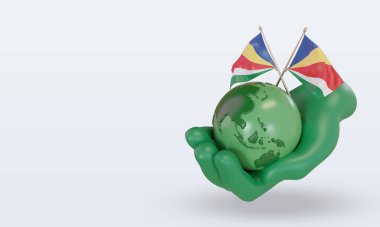 3d Dünya Ortamı Günü Seyşeller bayrağı sağ görünüm oluşturur
