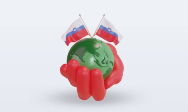 3d Dünya Çevre Günü Slovenya bayrağı ön görünüm oluşturuyor