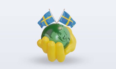 3d Dünya Çevre Günü İsveç bayrağı ön görünüm oluşturuyor
