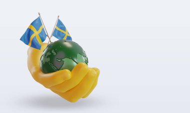 3d Dünya Ortamı Günü İsveç bayrağı sol görünümü yansıtıyor