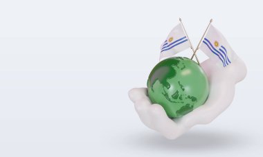 3d Dünya Ortamı Günü Uruguay bayrağı sağ görünüm oluşturma