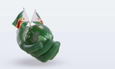 3d Dünya Ortamı Günü Zimbabwe bayrağı sol görünümü yansıtıyor