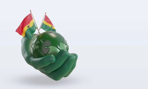 Światowy Dzień Środowiska Flaga Ghany Renderowanie Widok Lewo — Zdjęcie stockowe
