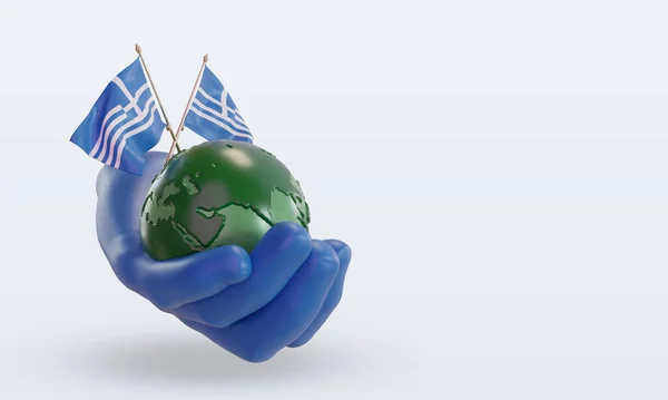 Всесвітній День Навколишнього Середовища Греція Прапор Рендеринг Лівий Погляд — стокове фото