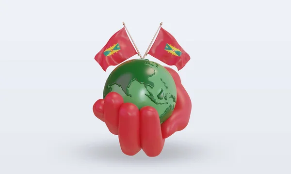 Światowy Dzień Środowiska Grenada Flaga Renderowania Widok Przodu — Zdjęcie stockowe
