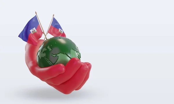 Día Mundial Del Medio Ambiente Renderizado Bandera Haití Vista Izquierda —  Fotos de Stock
