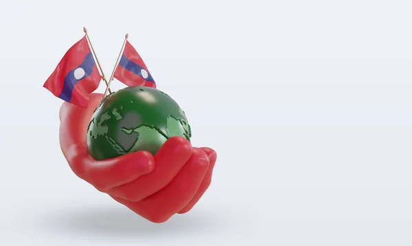 World Environment Day Laos Flag Rendering Left View — Foto Stock