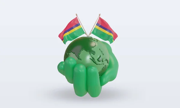 Światowy Dzień Środowiska Flaga Mauritiusa Renderowanie Widok Przodu — Zdjęcie stockowe