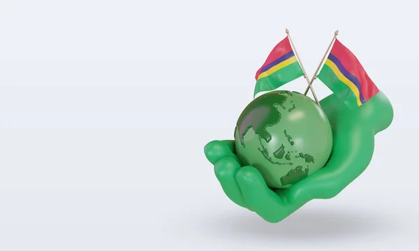 World Environment Day Mauritius Flag Rendering Right View — Foto Stock