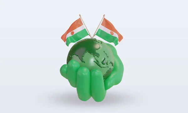 3D世界环境日尼日尔国旗展示前景 — 图库照片