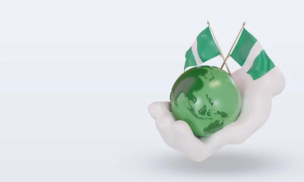 3D世界环境日尼日利亚国旗展示权 — 图库照片