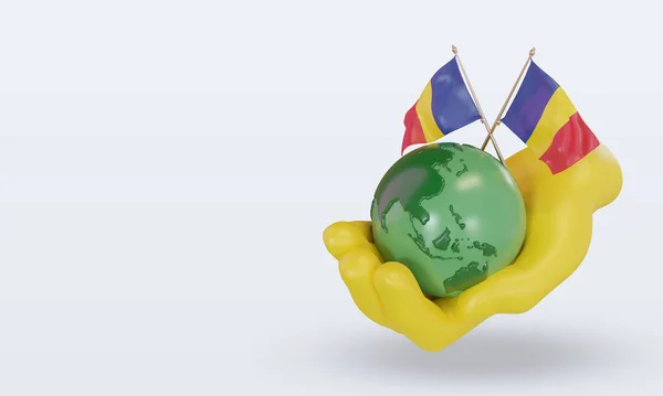 Giornata Mondiale Dell Ambiente Romania Bandiera Rendering Vista Destra — Foto Stock