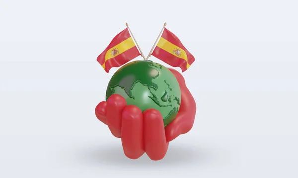 Światowy Dzień Środowiska Hiszpania Flaga Renderowania Widok Przodu — Zdjęcie stockowe