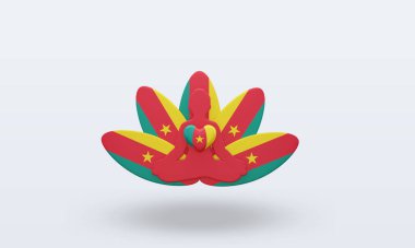 3D Uluslararası Yoga Günü Kamerun bayrağı ön görünümü yansıtıyor