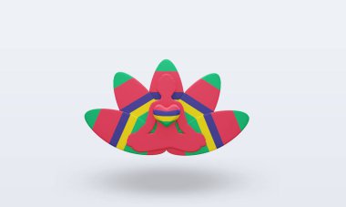 3D Uluslararası yoga günü Mauritius bayrağı ön görünümü yansıtıyor