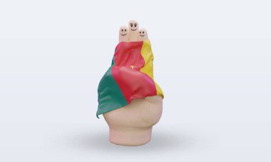 3D arkadaşlık günü parmağı Kamerun bayrağı ön görünümü yansıtıyor