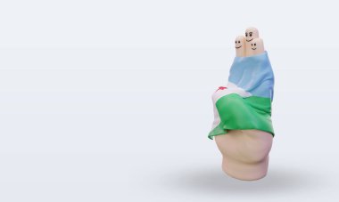 3D arkadaşlık günü parmağı Cibuti bayrağı doğru görünüm veriyor