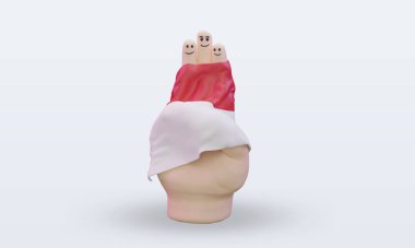 3D dostluk günü parmak Monako bayrağı ön görünümü yansıtıyor