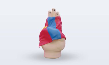 Dostluk günü parmağı Moğolistan bayrağını ön plana çıkarıyor.