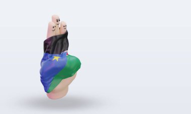 3D arkadaşlık günü parmağı Güney Sudan bayrağı sol görüşü yansıtıyor