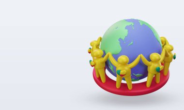 3d Dünya nüfus günü insanları Benin bayrağı doğru görünüm veriyor