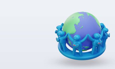 3d World population day people Tuvalu flag rendering right view