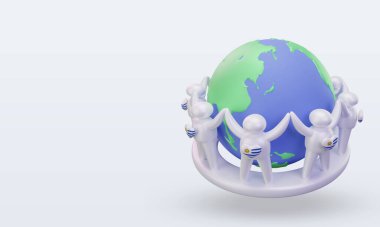3d World population day people Uruguay flag rendering right view