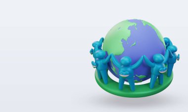 3d World population day people Uzbekistan flag rendering right view