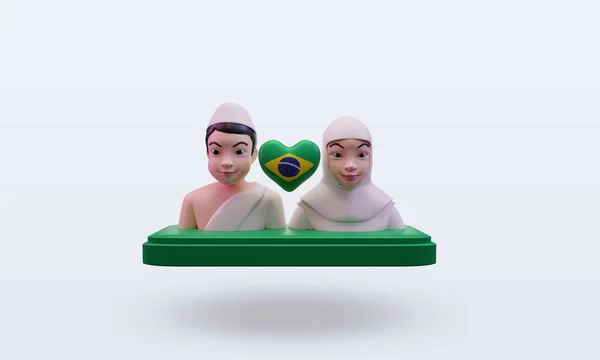 Hajj Love Brasilien Flagge Rendering Frontansicht — Stockfoto
