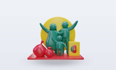 3D Dünya Mülteci Günü Kamerun bayrağı cephe görüntüsü