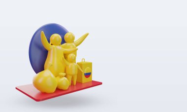 3D Dünya Mülteci Günü Kolombiya bayrağı sola bakıyor