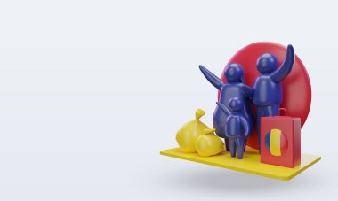 3D dünya mülteci günü Romanya bayrağı sağa bakıyor