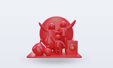 3D Dünya Mülteci Günü Vietnam bayrağı cephe görüntüsü veriyor