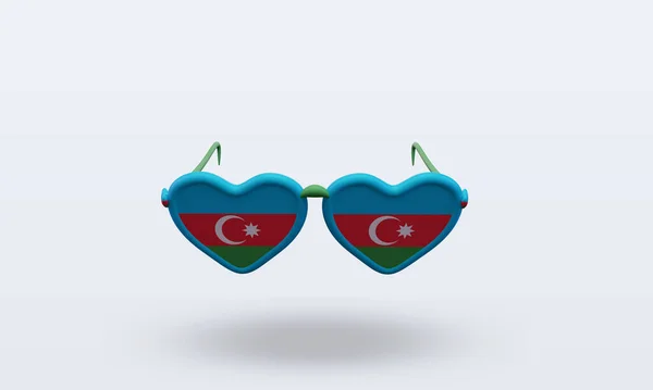 Occhiali Sole Amore Azerbaigian Bandiera Rendering Vista Frontale — Foto Stock