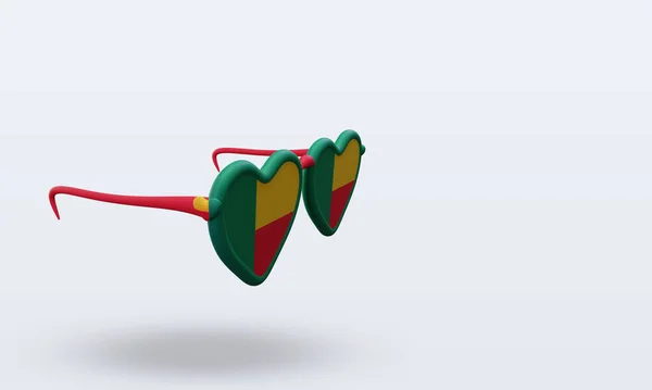 Óculos Sol Amor Benin Bandeira Renderização Visão Esquerda — Fotografia de Stock