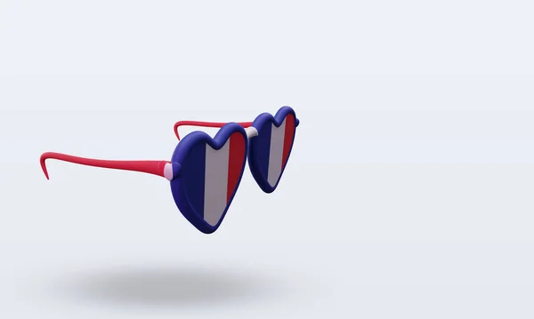 3D太阳镜喜爱法国国旗渲染左视镜 — 图库照片