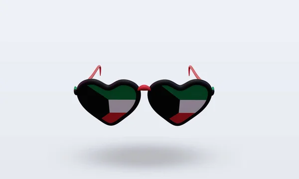 Sunglasses Love Kuwait Flag Rendering Front View — Stock Photo, Image