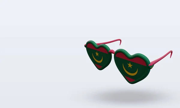 Sunglasses Love Mauritania Flag Rendering Right View — Stock Photo, Image