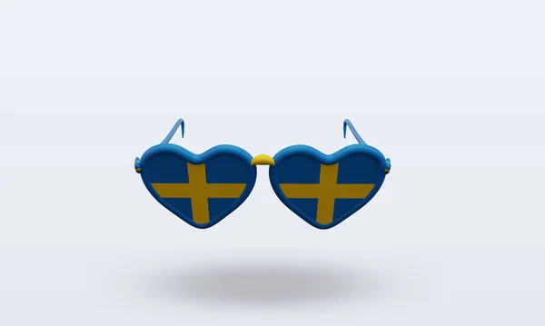 Sunglasses Love Sweden Flag Rendering Front View — Stock Photo, Image