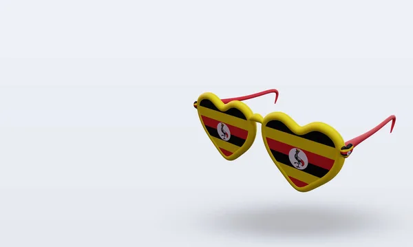 Okulary Przeciwsłoneczne Miłość Uganda Flaga Renderowania Prawy Widok — Zdjęcie stockowe