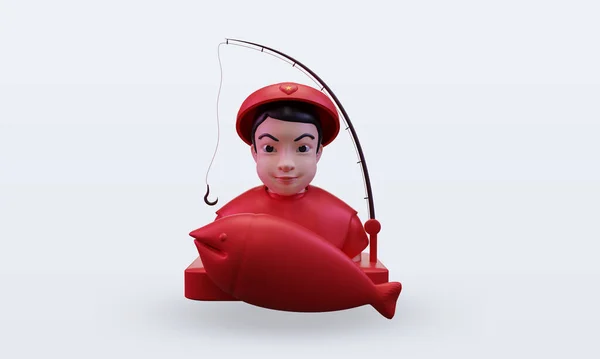 3D悬挂越南国旗的渔民 — 图库照片